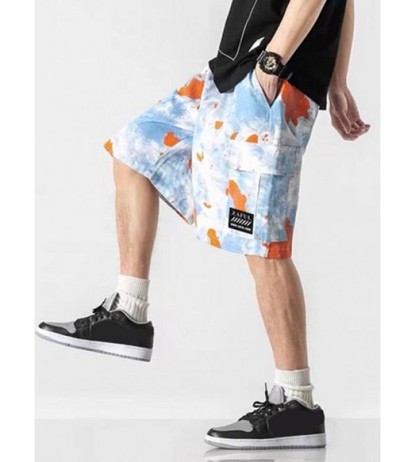 Tie Dye Print Applique Detail Streetwear Cargo Shorts