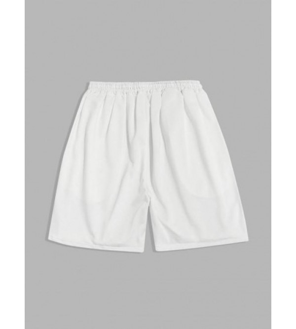 Flower And Letter Printed Drawstring Shorts