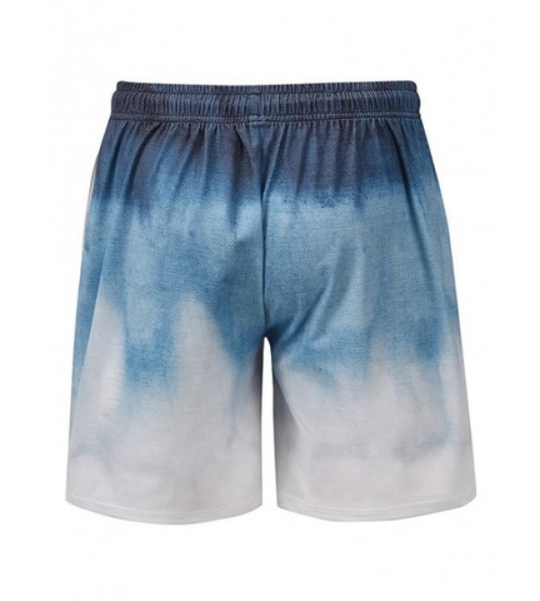 Ombre Print Drawstring Casual Shorts