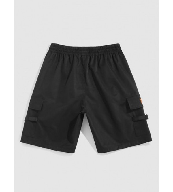 Letter Graphic Buckle Drawstring Streetwear Cargo Shorts