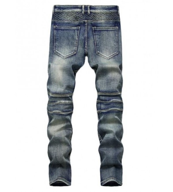 Faded Wash Stitching Patch Vintage Jeans