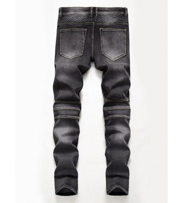 Pleated Patch Stitching Jeans