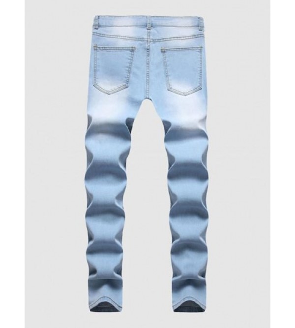 Faded Color Distressed Denim Jeans