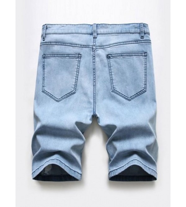 Zipper Fly Distressed Denim Shorts