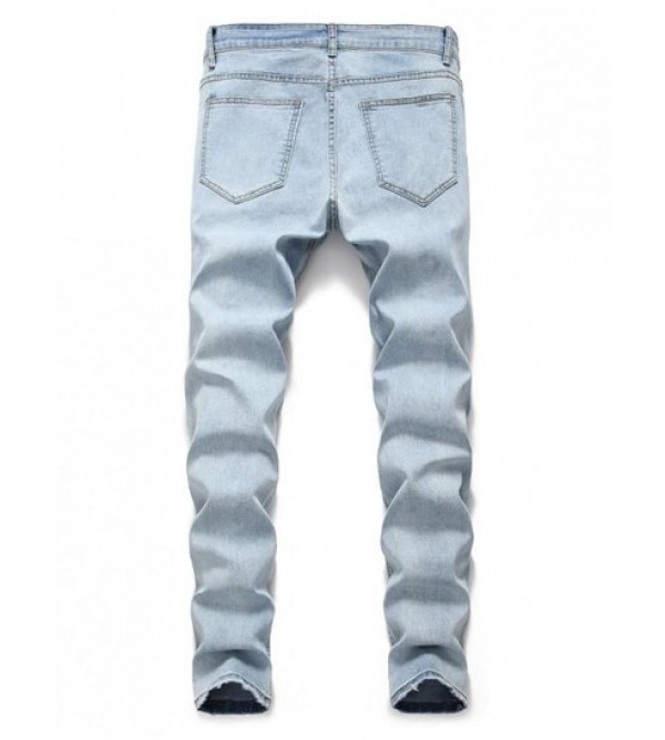 Ripped Light Wash Distressed Decoration Casual Jeans