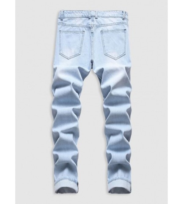 Ripped Pockets Faded Demin Jeans