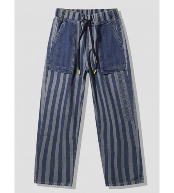 Striped Letters Print Straight Leg Jeans