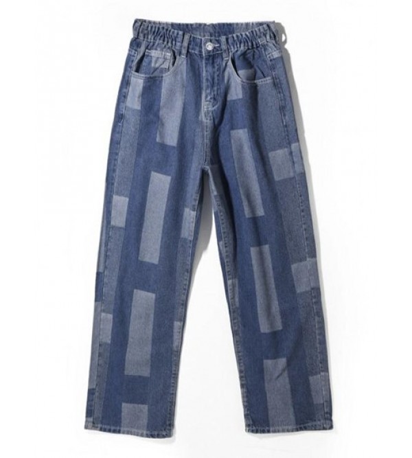 Y2K Aesthetic Geometric Print Straight Leg Jeans
