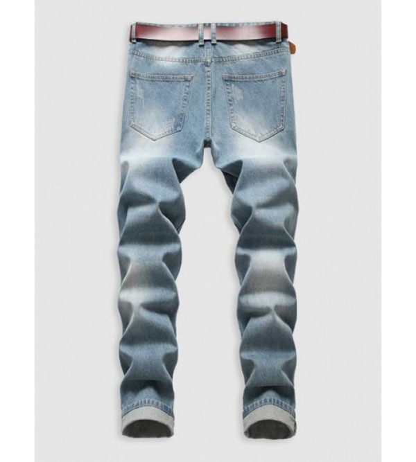 Zipper Fly Pockets Ripped Casual Jeans