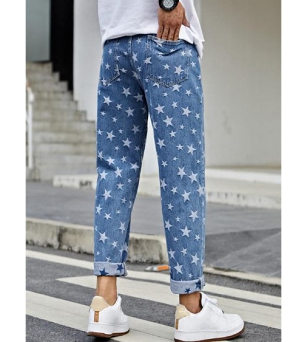 Stars Print Tapered Jeans