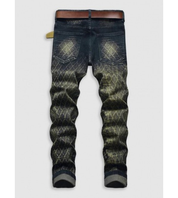Rhombus Pattern Retro Pockets Jeans