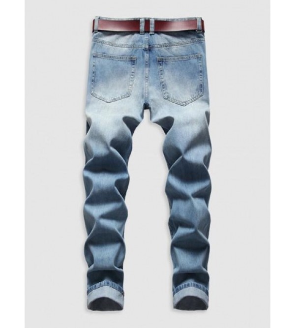 Ripped Pockets Zipper Button Jeans