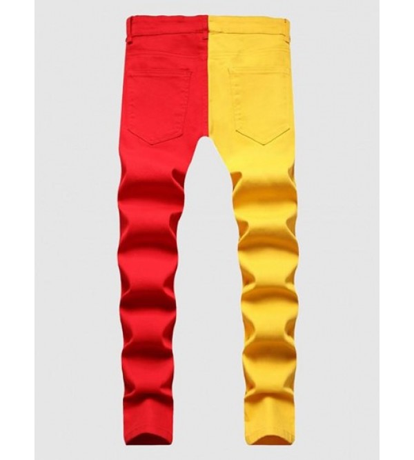Colorblock Two Tone Zipper Fly Jeans