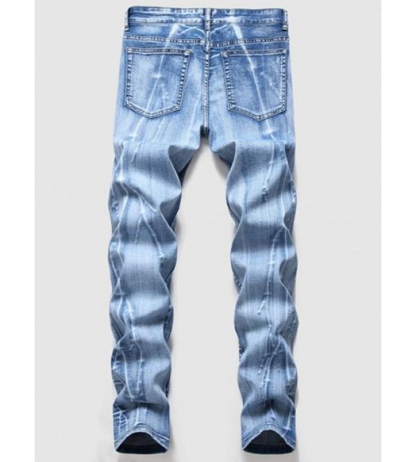 Branch Pattern Light Wash Jeans