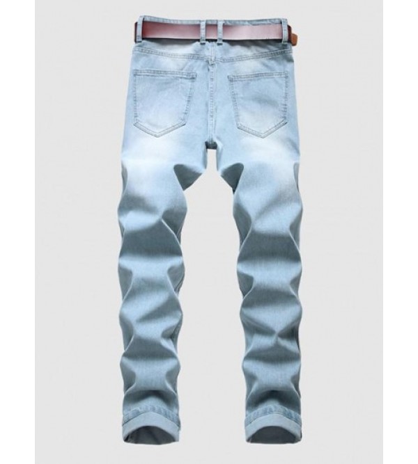 Ripped Rose Embroidery Zipper Fly Jeans