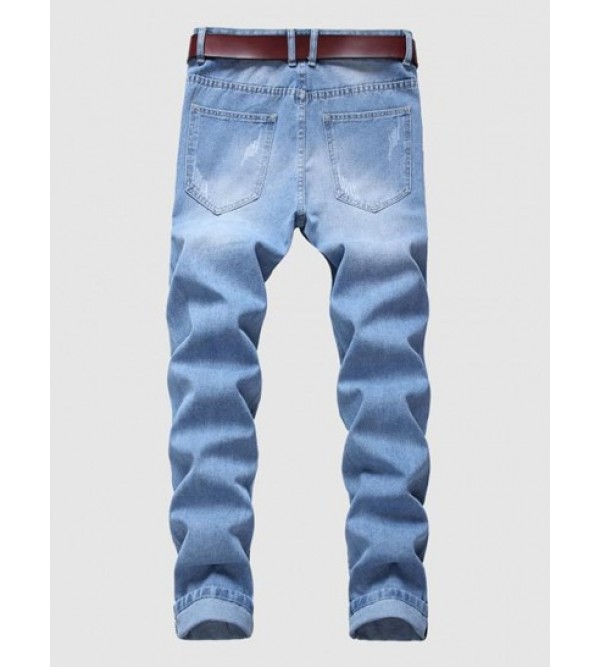 Destroyed Design Zipper Fly Cuffed Jeans