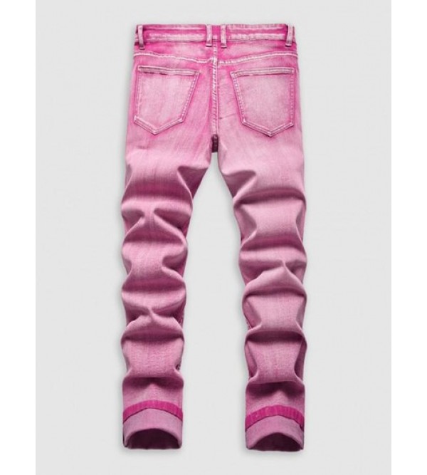 Distressed Stretchy Zipper Fly Jeans