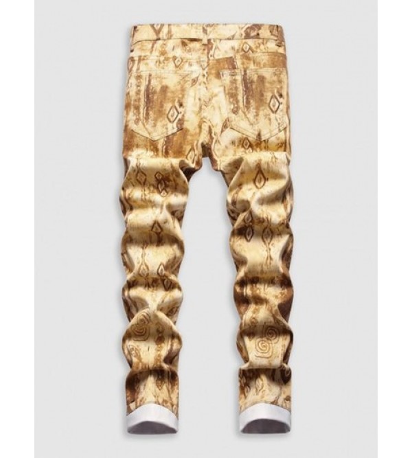 Ethnic Style Graphic Print Pockets Retro Jeans