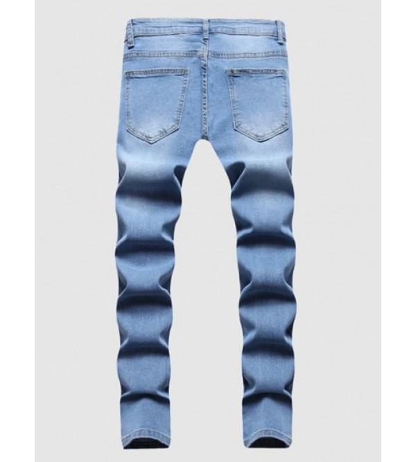 Contrast Ripped Patch Pocket Casual Jeans