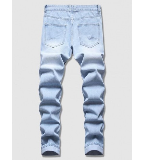 Hidden Zipper Ripped Light Wash Jeans