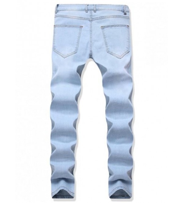 Flower Embroidered Ripped Long Denim Pants