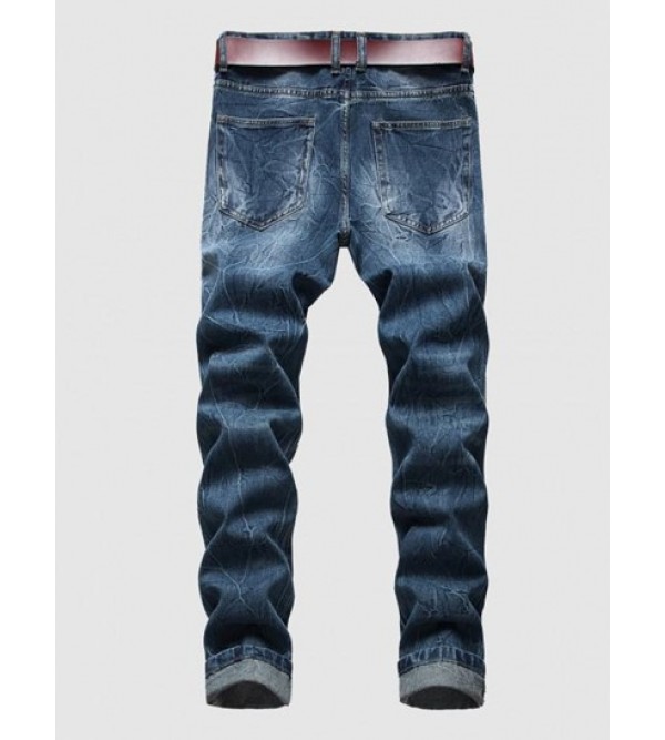 Ripped Design Cuffed Zippered Jeans