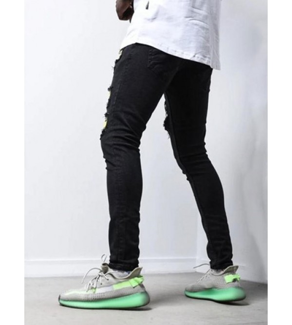 Contrast Ripped Patch Casual Jeans