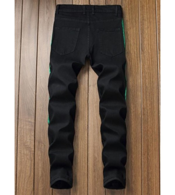 Colored Striped Stretchy Zipper Fly Jeans