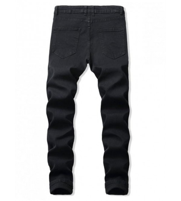 Ripped Floral Bird Embroidery Destroy Wash Long Jeans