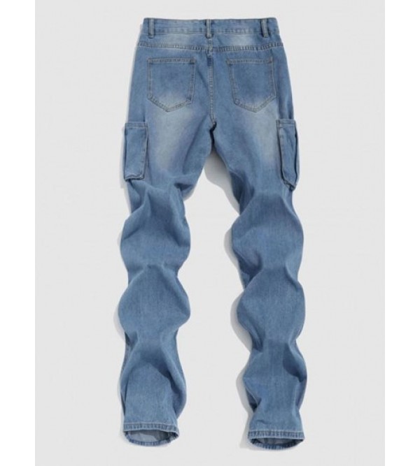 Multi-pocket Design Straight Leg Jeans