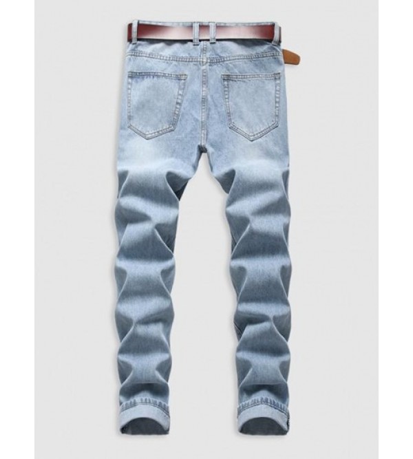 Retro Ripped Zipper Fly Pockets Casual Jeans