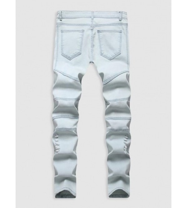 Ripped Zipper Pockets Casual Jeans
