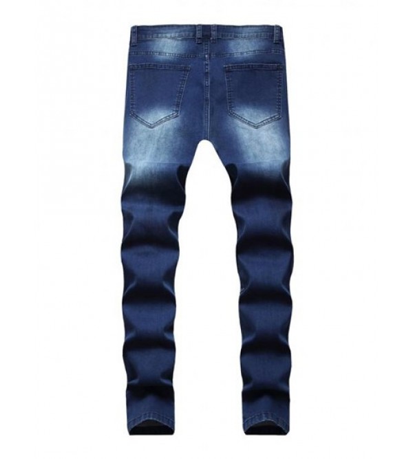 Button Zipper Ripped Jeans