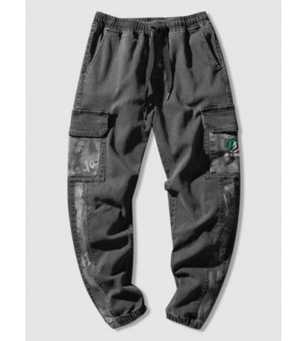 Contrast Letter Embroidery Joggers Jeans