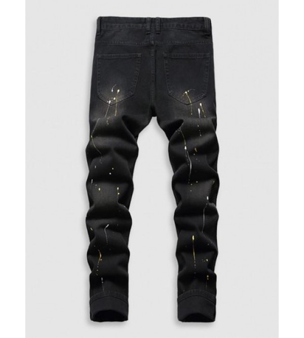 Frayed Paint Splatter Drippy Jeans