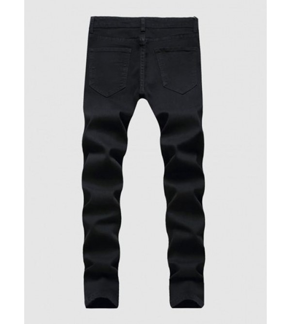 Solid Color Zipper Fly Destroyed Jeans
