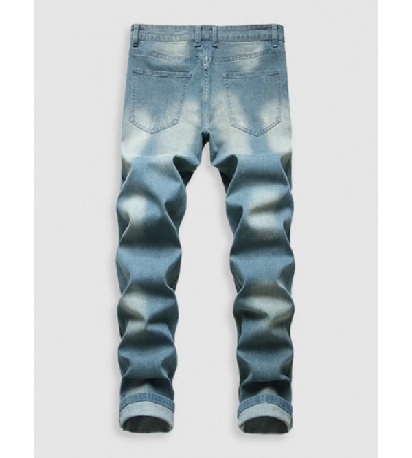 Retro Ripped Zipper Button Jeans