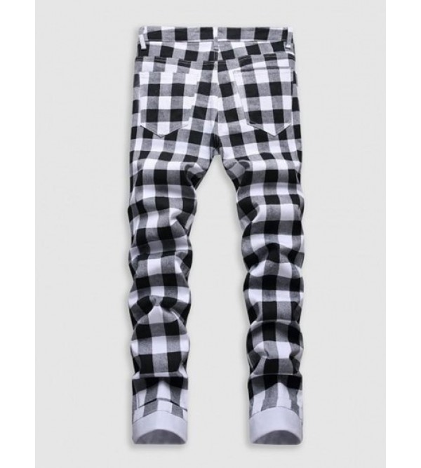 Plaid Straight Jeans