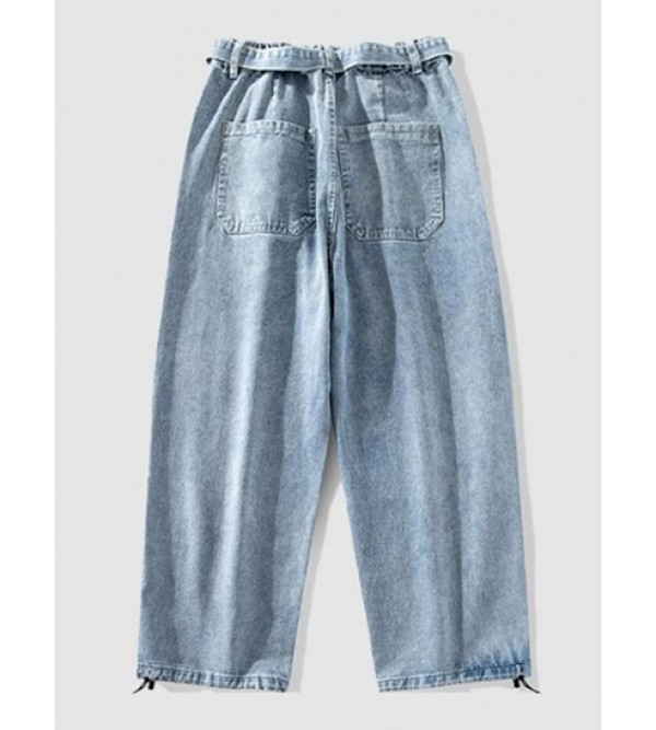 Leg Hem Drawstring Design Loose Fit Jeans