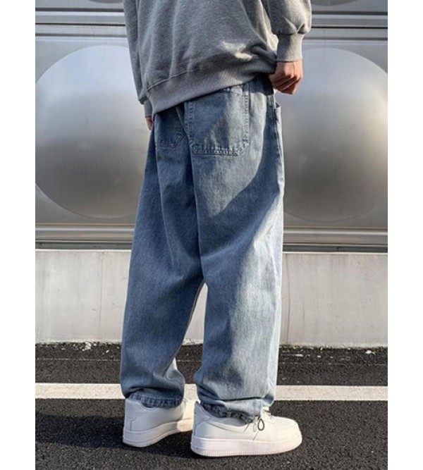 Drawstring Legs Loose Fit Straight Baggy Jeans