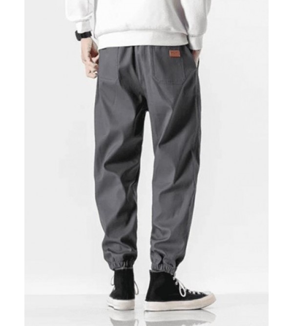 Letter Patched Contrast Drawstring Jogger Pants