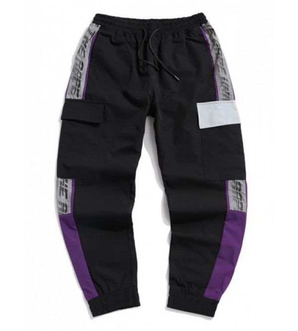 Letter Print Contrast Cargo Jogger Techwear Pants