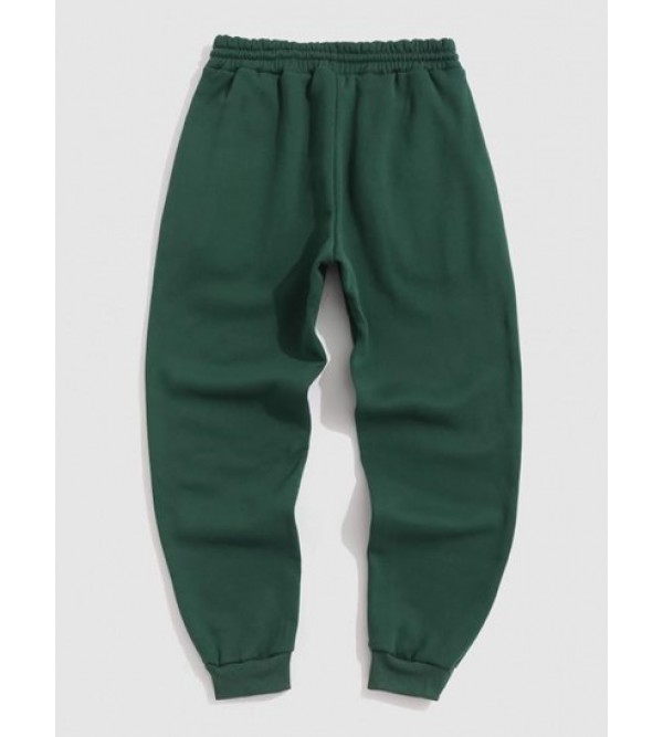 Fleece-lined Solid Color Jogger Sweatpants