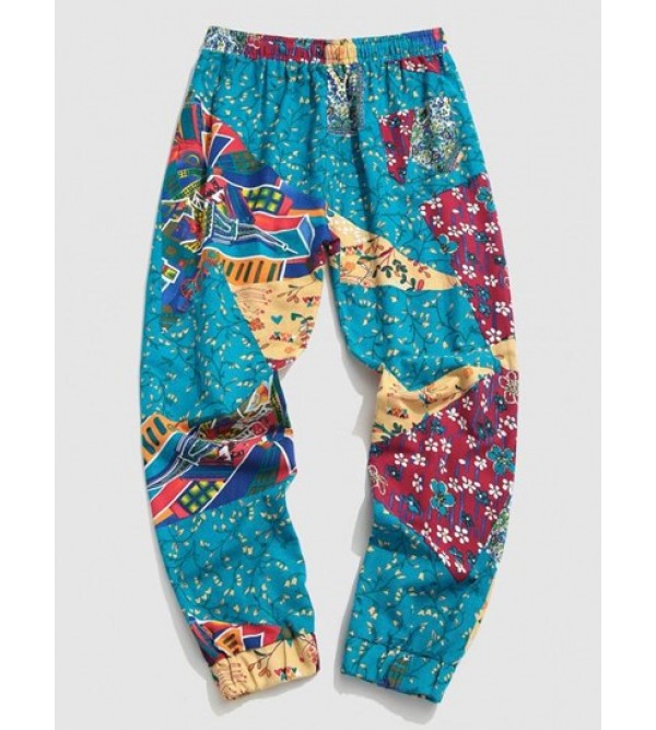 Floral Leaf Patchwork Pants