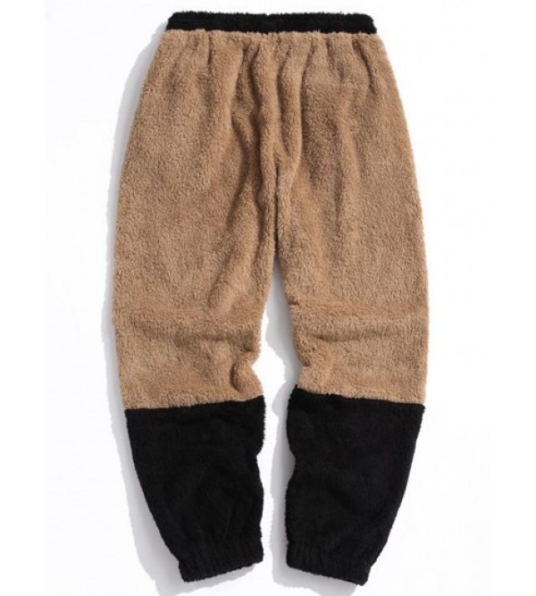 Letter Applique Contrast Faux Fur Fluffy Pants