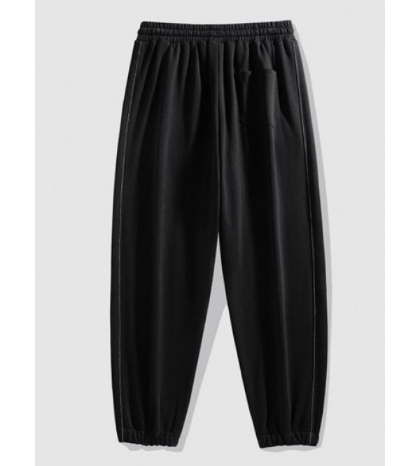 Pockets Patched Drawstring Jogger Pants