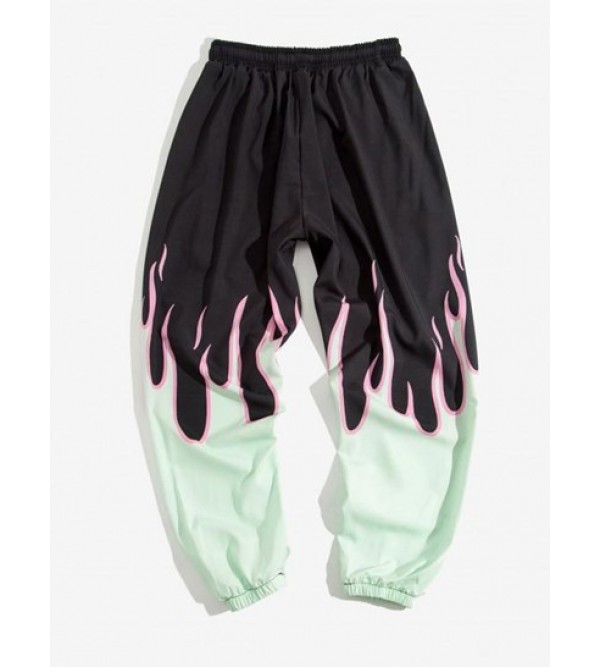 Fire Flame Print Elastic Waist Graphic Sweatpants