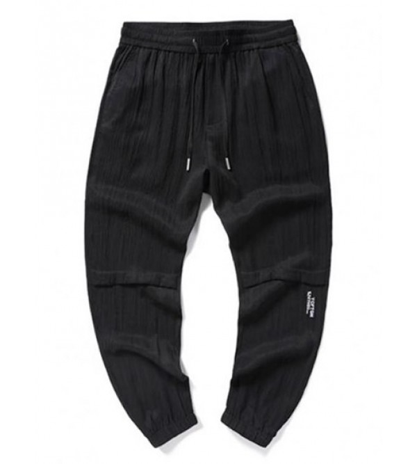 Wrinkled Letter Embroidery Drawstring Jogger Pants