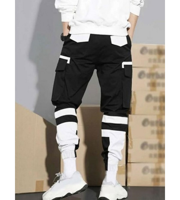 Colorblock Flap Pocket Beam Feet Cargo Pants