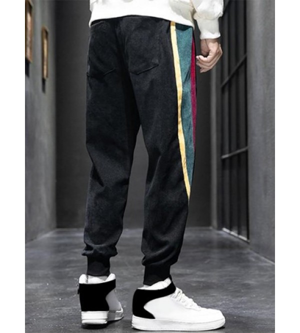 Color Spliced Corduroy Drawstring Jogger Pants